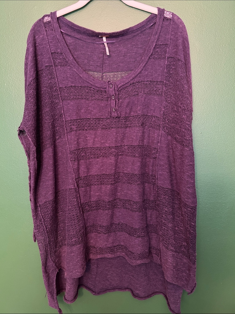 Free people oversized Purple Henley Knit Pullover long sleeve